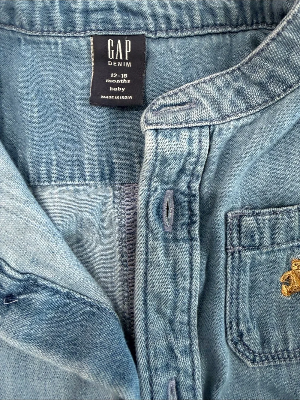 GAP Light Blue Denim Baby Romper with Ruffle Sleeves